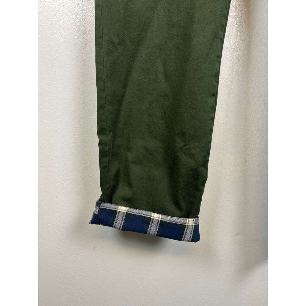 J Crew Flex Straight Fit Chinos Pants 36x36 Dark‎ Moss Green Plaid Flannel Lined - Picture 3 of 8